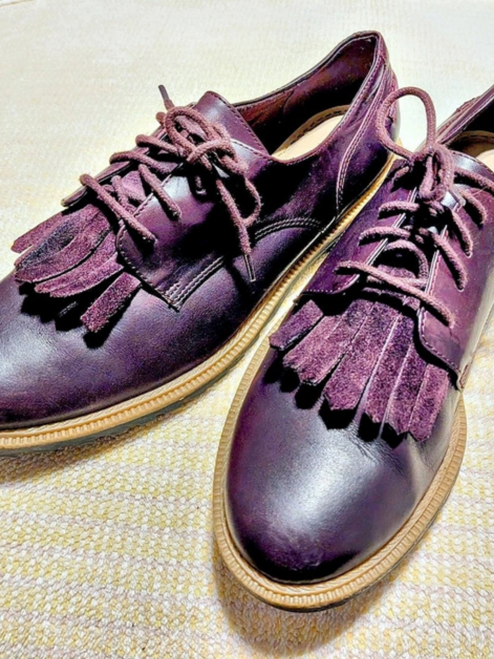 Clarks Somerset Burgundy/Brown Leather Kilte Fringe Oxford Shoes